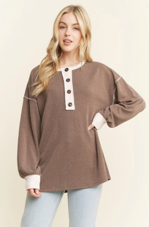 Heimish Full Size Ruffled Sleeve Ribbed Top