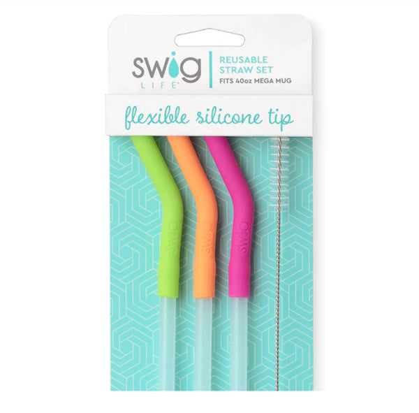Swig Reusable Mega Straw Set In Neon Lime/Orange/Berry