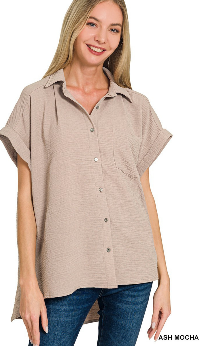 Zenana Woven Airflow Button Down Top, Assorted Colors – MeLinda's