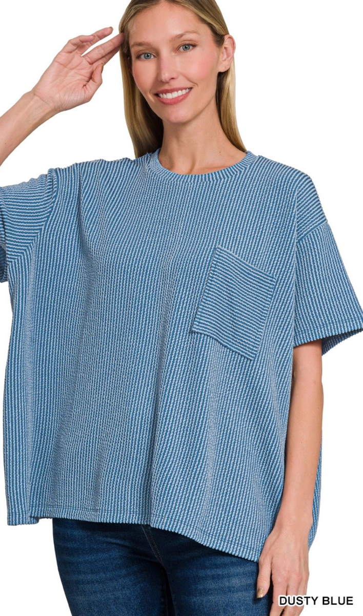 Zenana Relaxed Fit Ribbed Pocket Top, Assorted Colors – MeLinda's