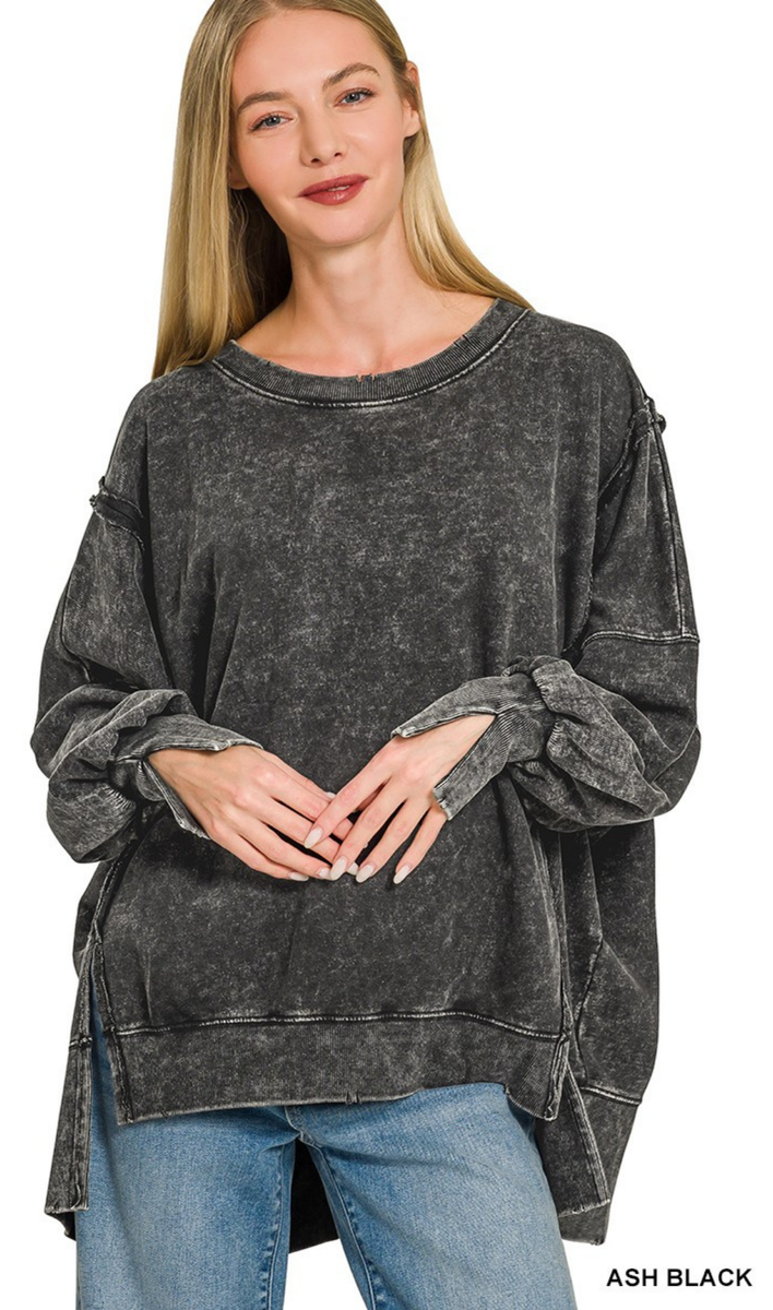 Zenana Acid Washed Exposed Seam Oversized Sweatshirt, Assorted