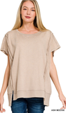 ZENANA French Terry Acid Washed Top, Assorted Colors