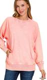 Zenana ACID-Washed Pullover with Pockets, Assorted Colors