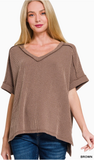 Zenana Ribbed Hi-Low V-Neck Top, Assorted Colors