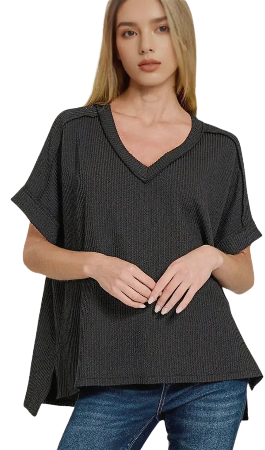 Zenana Ribbed Hi-Low V-Neck Top, Assorted Colors – MeLinda's Fine