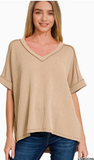 Zenana Ribbed Hi-Low V-Neck Top, Assorted Colors