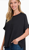 Zenana Corded Cuffed Sleeve Top, Assorted Colors
