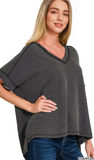 Zenana Ribbed Hi-Low V-Neck Top, Assorted Colors