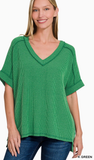Zenana Ribbed Hi-Low V-Neck Top, Assorted Colors