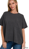 Zenana Relaxed Fit Ribbed Pocket Top, Assorted Colors