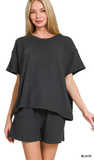 ZENANA Corded Rib Short Sleeve Top & Short Set, Assorted Colors