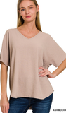 Zenana Woven Airflow V-Neck Short Sleeve Top, Assorted Colors