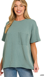 Zenana Relaxed Fit Ribbed Pocket Top, Assorted Colors