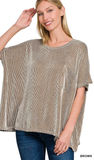 Zenana Corded Rib Oversized Short Sleeve Top, Assorted Colors