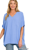 Zenana Oversized V-Neck Pocket Top, Assorted Colors