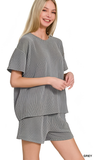 ZENANA Corded Rib Short Sleeve Top & Short Set, Assorted Colors