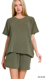 ZENANA Corded Rib Short Sleeve Top & Short Set, Assorted Colors