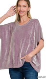 Zenana Corded Rib Oversized Short Sleeve Top, Assorted Colors