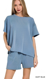 ZENANA Corded Rib Short Sleeve Top & Short Set, Assorted Colors