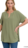 ZENANA Airflow Split Neck Top, Assorted Colors