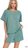 ZENANA Corded Rib Short Sleeve Top & Short Set, Assorted Colors