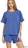 ZENANA Corded Rib Short Sleeve Top & Short Set, Assorted Colors