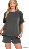 ZENANA Corded Rib Short Sleeve Top & Short Set, Assorted Colors