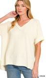 Zenana Ribbed Hi-Low V-Neck Top, Assorted Colors