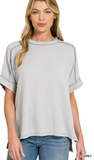 Zenana Corded Cuffed Sleeve Top, Assorted Colors