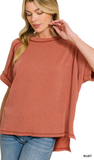 Zenana Corded Cuffed Sleeve Top, Assorted Colors