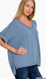 Zenana Ribbed Hi-Low V-Neck Top, Assorted Colors
