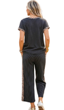 Leopard Trimmed Ribbed Pants Set