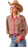 Bibi Ruffled Contrast Leopard Print Long Sleeve Top