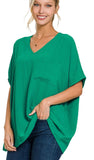 Zenana Oversized V-Neck Pocket Top, Assorted Colors