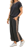 Leopard Trimmed Ribbed Pants Set
