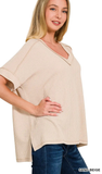 Zenana Ribbed Hi-Low V-Neck Top, Assorted Colors