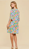 Dear Scarlett Floral Print Shirred Tiered 3/4 Sleeve Dress In Aqua