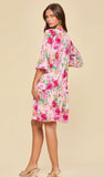 Dear Scarlett Floral Print Shirred Tiered 3/4 Sleeve Dress In Blush