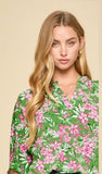 Dear Scarlett “Lizzy” Mandarin Collar Breeze Sleeve Top In Green