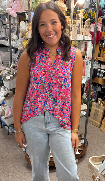 Dear Scarlett "Liz" Sleeveless Top In Hot Pink
