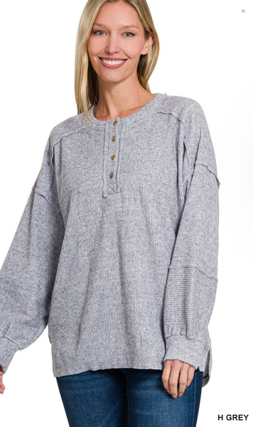 Zenana Ribbed Henley Sweater, Assorted Colors