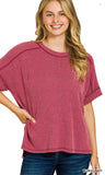 Zenana Corded Cuffed Sleeve Top, Assorted Colors