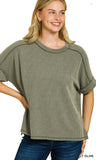 Zenana Corded Cuffed Sleeve Top, Assorted Colors
