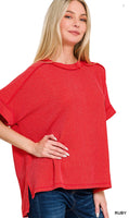 Zenana Corded Cuffed Sleeve Top, Assorted Colors