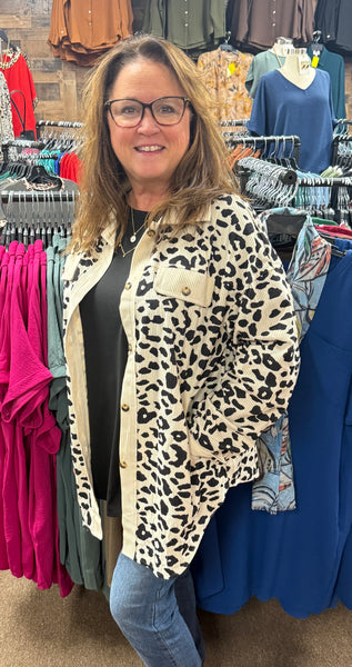 Button Down Long Sleeve Leopard Jacket