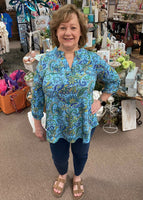 Dear Scarlett "Liz" Top In Blue Multi Pattern