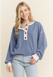 Heimish Long Sleeve Contrast Urban Ribbed Top, Assorted Colors