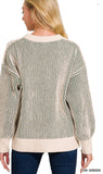 Zenana Two Toned CrewneckSweater, Assorted Colors