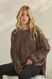 Heimish Long Puff Sleeve Animal Ribbed Top