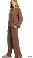 ZENANA Slub Pant Set, Assorted Colors